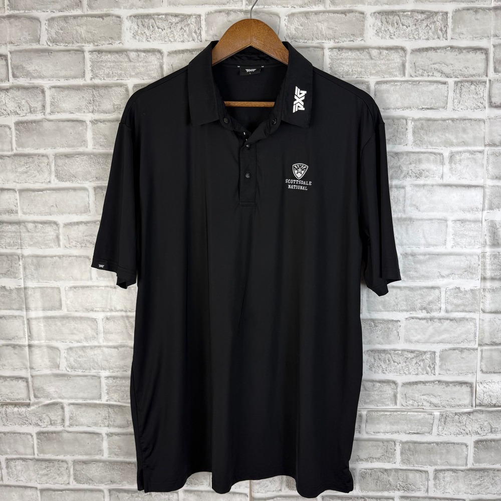 PXG Scottsdale National Golf Polo Shirt Mens Large Black Snap CM-SNAP-SSPOLO-BLK
